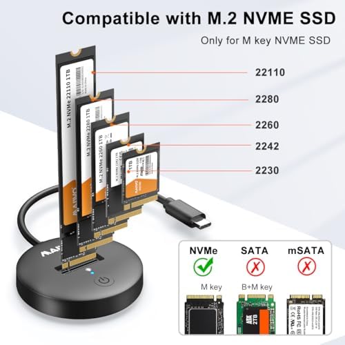 MAIWO High-Speed M.2 NVMe SSD Docking Station – USB-C Adapter for 4 TB PCIe SSDs, 10 Gbps Data Transfer with UASP Trim, Tool-Free Design for Easy Access, Compact Plug and Play Enclosure for Seamless Storage Solutions