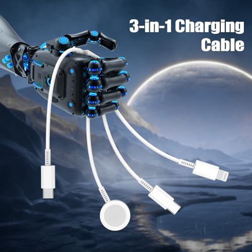Elevate Your Charging Experience with the 3 in 1 Magnetic Fast Charger – 6 FT USB C Cable for i Phone 16/15/14/13/12/11, i Pad, and All Apple Watch Series Including Ultra2/SE/10/9/8/7/6/5/4/3/2/1 – Unleash Unmatched Efficiency and Wide Compatibility for Apple Devices on the Go
