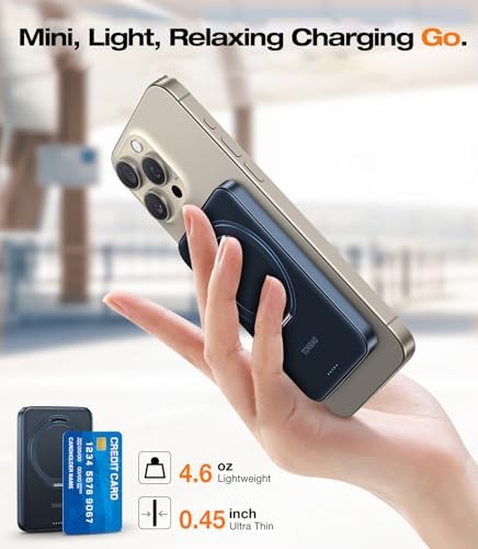 TORRAS 5,000 m Ah Magnetic Power Bank – Ultra-Slim Fast Wireless Charger with Built-in Stand for i Phone 16 Series – Convenient Portable Battery Pack for On-the-Go Charging – Enhanced Compatibility & Speed in Sleek Black Design
