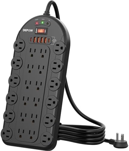 Ultimate Power Strip with 24 AC Outlets and 6 USB Ports, Including 2 High-Speed USB-C Ports, 3400 Joules Surge Protection, 10 Ft Heavy-Duty Flat Plug Extension Cord, Wall Mountable Design for Home and Office Use, ETL Listed for Safety Compliance
