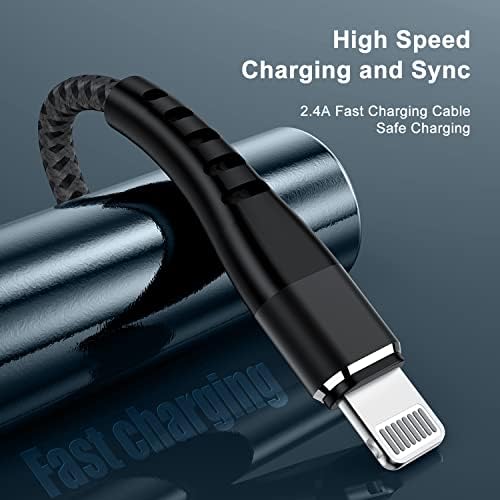 Essri 10 FT Nylon Braided i Phone Charger Cord 2-Pack – Fast Charging Lightning Cable for i Phone 14, 13, 12, 11, X, XS, XR, and 15 – Durable Blue 10 Foot Charging Solution for Ultimate Convenience and Style