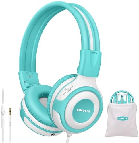 Chic Pink SIMOLIO Kids Headphones with Microphone – Volume-Limited Wired Design for Safe Listening – Adjustable Sound Levels (75/85/94 d B) for Hearing Protection – Perfect for School, Travel, and Home Use – Durable and Comfortable Fit for Active Young Listeners – Compatible with Smartphones & Tablets for Versatile Use