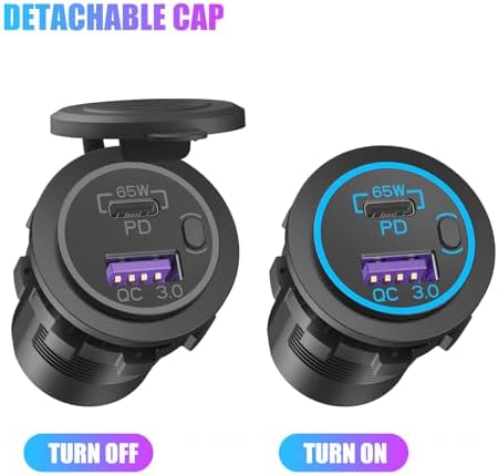 Experience Unmatched Charging Power with the Boostable 12 V USB C Charger – 65 W PD3.0 & 18 W Quick Charge 3.0 for Laptops, Tablets, and Phones – Waterproof Car, Marine, Motorcycle & RV Socket with Built-in Power Switch for Ultimate Convenience and Reliability. Perfect for Adventure Seekers and Tech Enthusiasts Alike!