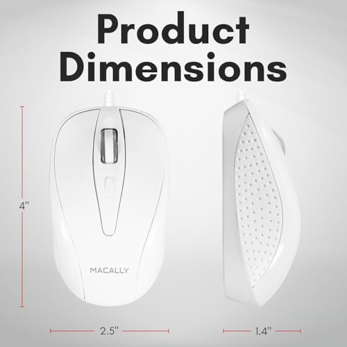 Elevate Your Computing Experience with the Macally USB Wired Mouse – Ergonomic 3-Button Design, Smooth Scroll Wheel, 5-Foot Cord, and Plug-and-Play Compatibility for Mac Book, i Mac, Windows PC & Chromebook Users – Perfect Ambidextrous Mouse for Seamless Navigation and Enhanced Productivity