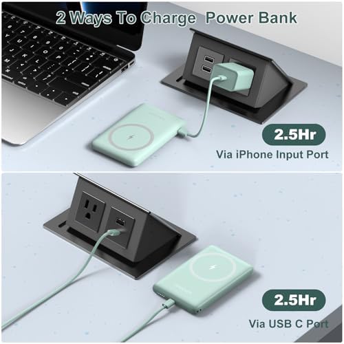 Magnetic Wireless Power Bank for i Phone 16/15/14/13/12 | 5000 m Ah Fast Charging Battery Pack with USB-C Cable | Ultra-Slim & Lightweight Design for Easy Portability | Advanced Safety Features for Reliable On-the-Go Power Solutions
