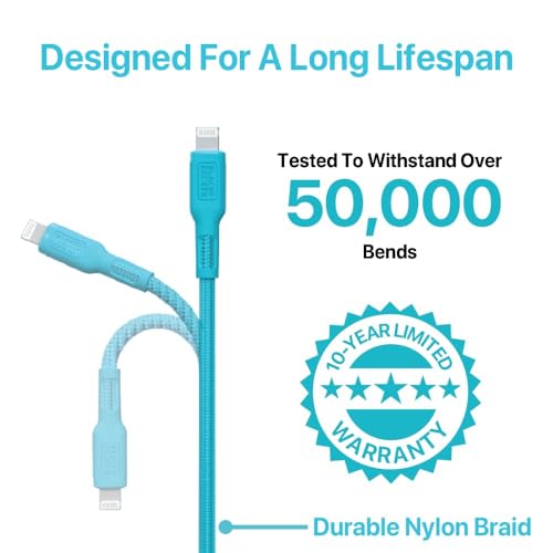 BLACK+DECKER Lightning to USB Charging Cable – Ultra-Fast Charge & Data Sync for All Apple Devices – Durable Braided Construction, Lightweight & Travel-Ready – Versatile Lengths & Color Options, Including Convenient 3 ft Length