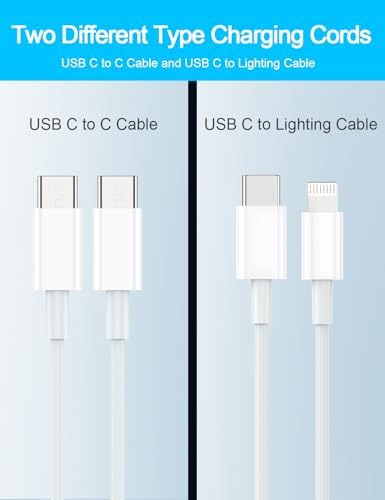 40 W Dual USB-C Fast Charging Block with Type C to C & Lightning Cables – Versatile Power Adapter for i Phone Models 7 to 16 – Compact, Efficient, and Safe Charging Solution for Home and Travel – Enhanced Speed and Compatibility for All USB Devices