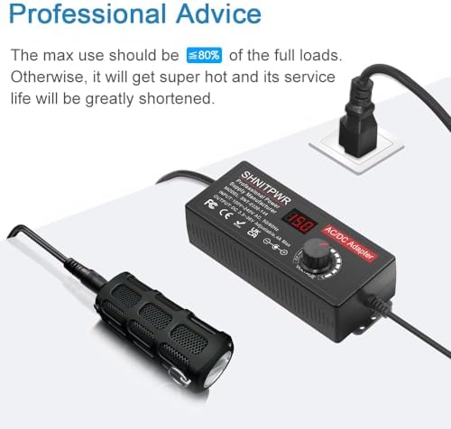 Universal Multi-Voltage Power Supply Adapter – SHNITPWR 144 W AC/DC Converter with 14 Interchangeable Tips for Global Electronics Compatibility – Fast Charging up to 4 A for Devices Requiring 3.5 V to 36 V – Ideal Solution for Home and Travel – Compact Design for Efficient Storage and Use – Reliable and Safe Power Source with Overvoltage and Overheating Protection – Elevate Your Charging Experience with This Essential Adapter for Gadgets and Appliances