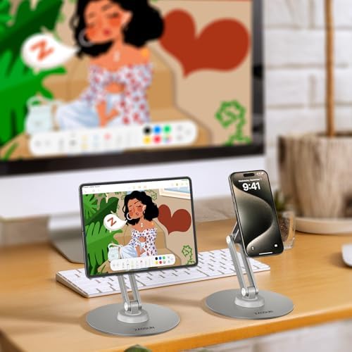Premium Adjustable Tablet Stand with Magnetic Support – 360° Rotating Metal Holder for i Pad and Tablets – Foldable Multi-Angle Design for Home and Office Use – Sleek Black Finish for Enhanced Compatibility and Stability