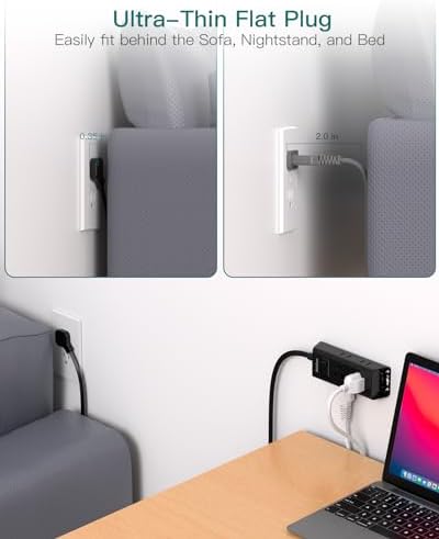 Addtam Ultra Flat Power Strip for Cruise & Travel – 5 ft Extension Cord with 6 Outlets, Compact Design for Dorms & Home Offices – No Surge Protection, Ideal for On-the-Go Charging – Lightweight & Space-Saving Solution