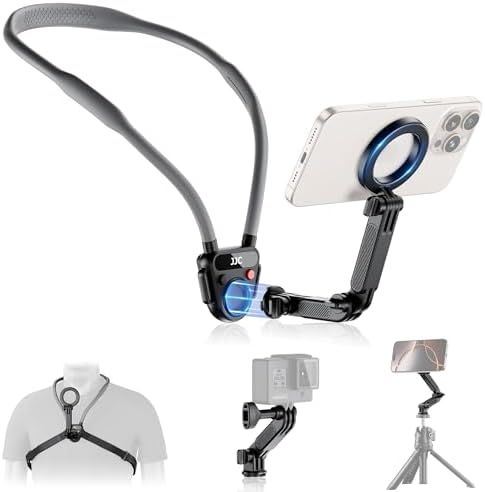 Versatile Magnetic Neck Mount for i Phone & Action Cameras – Hands-Free POV/Vlog Selfie Holder with Adjustable Arms for Ultimate Stability and Comfort – Ideal for Creators on the Go – Perfect for i Phone 16, 15, 14 Series & Android Devices – Capture Stunning Shots Effortlessly