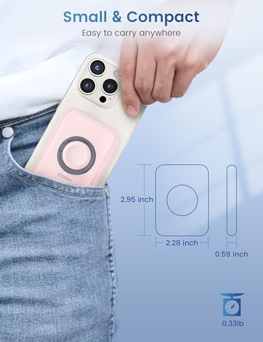 RORRY Mag Safe Portable Charger for i Phone & Apple Watch | Dual Fast Charging Wireless Power Bank | 5000 m Ah Capacity with Finger Ring | Stylish Pink Magnetic Battery Pack for On-the-Go Convenience | Enhanced Compatibility & Sleek Design