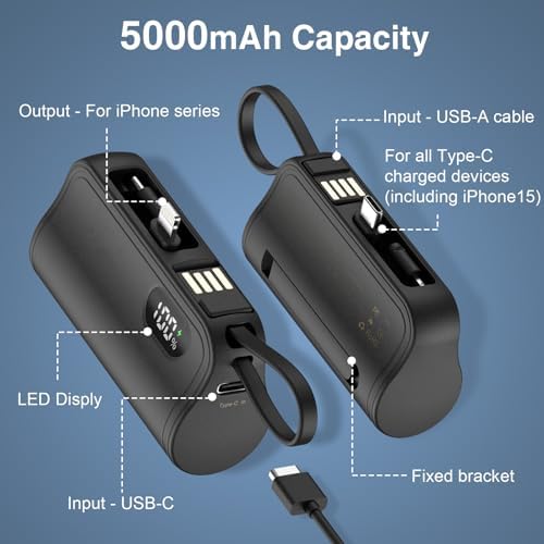 Ultra-Compact Mini Power Bank with Integrated Lightning & USB-C Connectors – Travel-Friendly Portable Charger for i Phone 16/15/14/13/12/11/XR and Android Devices – Fast Charging, Enhanced Compatibility, and Durable Design for On-the-Go Power Solutions