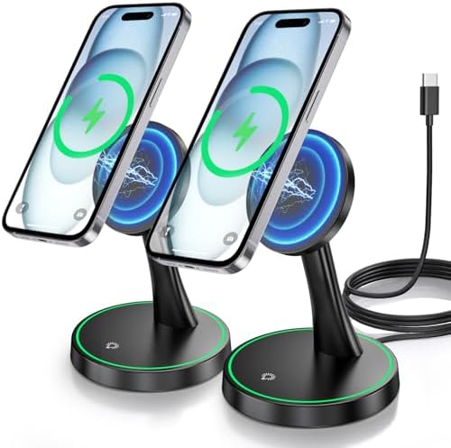 Efficient Magnetic Wireless Charging Stand – 15 W Fast Mag Safe Charger for i Phone 16 Series & Earlier, Sleep-Friendly Indicator Light, Sleek Design, Enhanced Compatibility & Quick Charge for Air Pods – Ultimate Cordless Convenience