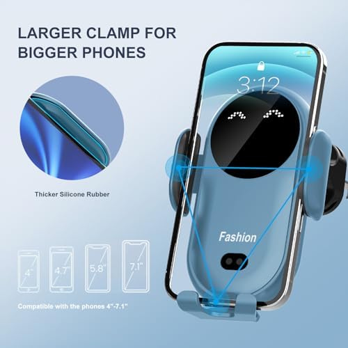 Enhanced Wireless Car Charger Mount with Automatic Clamping – MAX 15 W Qi Fast Charging for i Phone 16/15/14/13/12 Pro/Pro Max, Samsung S22/S21/S20/Note 20 – Effortless One-Handed Operation, Air Vent Installation, Stylish Blue Design for Seamless Driving Experience