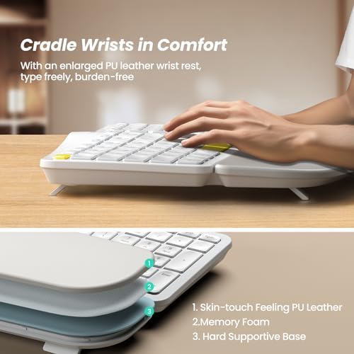 Nulea RT05 B Bluetooth Ergonomic Split Keyboard – Rechargeable Wireless USB-C Design with Cushioned Wrist Rest for Ultimate Comfort, Compatible with Windows & Mac (F-Yellow) – Enhance Your Typing Experience and Boost Productivity