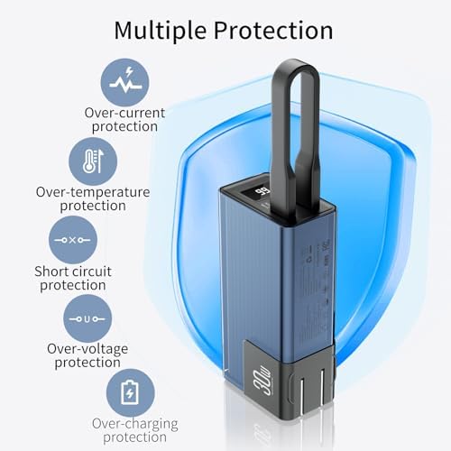 Miady 10000 m Ah Portable Charger with Built-in Foldable Wall Plug – PD 30 W Fast Charging Power Bank with USB-C Cable & LED Display – Lightweight Travel Essential for i Phone & Galaxy Smartphones in Stylish Cream Blue – Ultimate On-the-Go Charging Solution