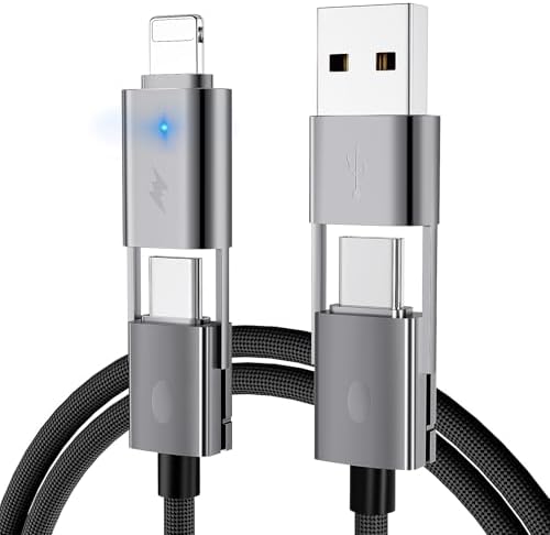 4 in 1 USB C Cable, 2Pack [Upgraded] Multi Fast Charging Cable, PD 65W 27W, 6FT+3FT, Round Braided, Compatible with iPhone/iPad/Samsung/MacBook – Enhanced Compatibility and Speed