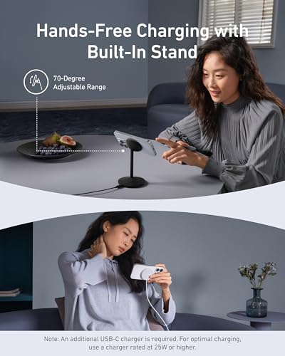 Anker Mag Go i Phone 16 Mag Safe Charger Stand – 15 W Fast Magnetic Wireless Charging Station with Qi2 Certification, 360° Device Compatibility & Sleek Design for i Phone 16/15/14/13/12 Series & Air Pods (Includes 25 W Adapter) – Elevate Your Charging Experience Today!