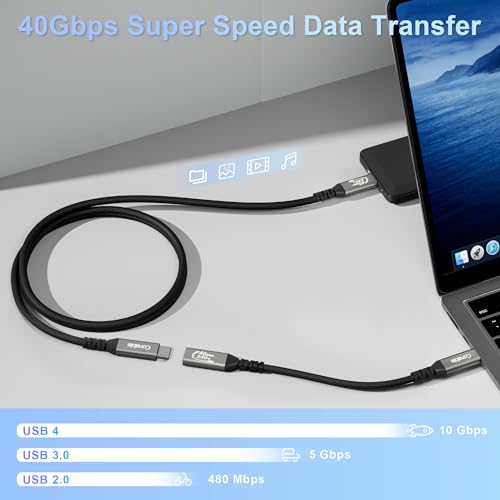 Ultra-Fast Coaxial USB 4 Extension Cable 3 FT – 40 Gbps Data Transfer, 8 K/5 K@60 Hz Video Support, 240 W Power Delivery, USB C Male to Female – Perfect for Mac Book, i Phone 16/15, Thunderbolt 4, SSDs, XPS, Surface Pro – Premium Connectivity Solution for Professionals and Gamers