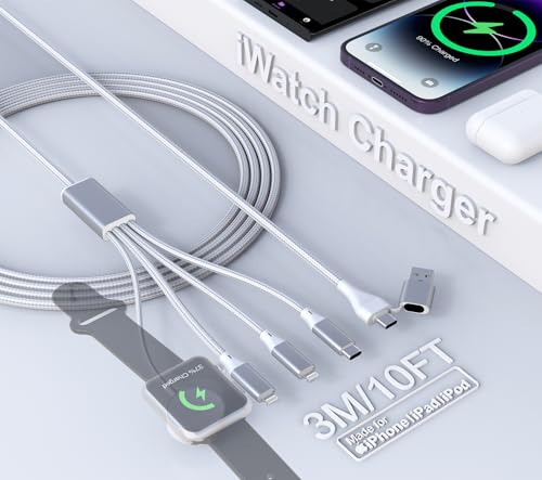 10 FT Universal Multi-Device Charging Cable – Durable Nylon Braided USB & USB-C Charger for Apple Watch, i Phone, i Pad & Android – Ultimate Travel Essential for Fast and Efficient Power Delivery