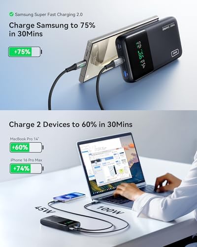 Experience Uninterrupted Power with INIU 140 W High-Capacity 27000 m Ah Portable Charger – Fast Charging USB-C Power Bank for Laptops, Tablets, and Phones with Digital Display – Perfect Travel Companion for i Phone 16, i Pad, Mac Book, and More