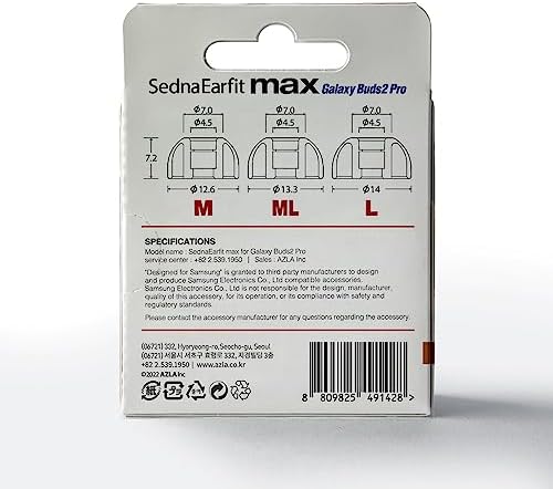 Upgrade Your Audio Experience with AZLA Sedna Earfit MAX for Galaxy Buds 2 Pro – Premium Medical Silicone Noise-Canceling Eartips for Superior Comfort and Sound Isolation, Samsung-Certified Replacement Tips for Enhanced Compatibility and Longevity