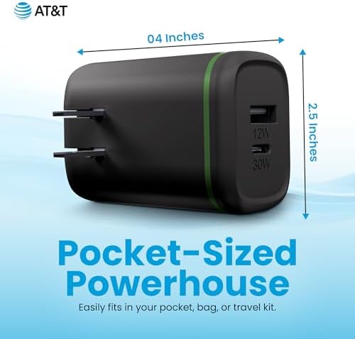 AT&T 40 W USB-C Fast Charging Wall Adapter – Ultimate Travel Companion with Foldable Prongs for i Phone, i Pad, Samsung Galaxy, Google Pixel & More – Universal Compatibility for Rapid Power Delivery Anytime, Anywhere