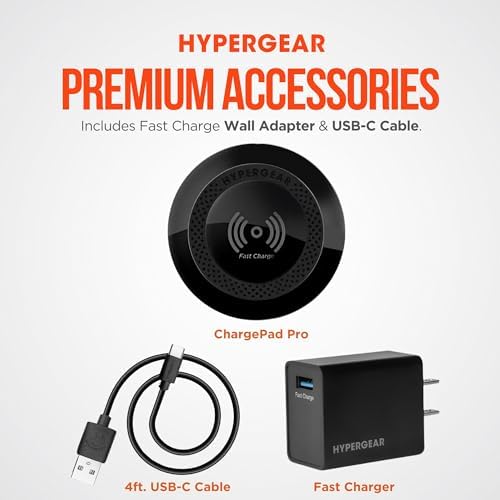 Hyper Gear Charge Pad Pro: 15 W Fast Wireless Charger with Soft Grips & LED Indicator – Sleek Black Design for i Phone & Android Compatibility – Ultimate Convenience in Mobile Power Solutions