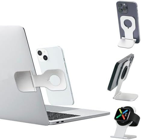 R7 Magnetic Laptop Phone Holder, Lightweight Portable and Versatile Stand for MagSafe and Non-MagSafe Devices, Compatible with Apple Watch Charging, Monitor Screen Side Mount for Work, Multi-Tasking – Enhanced Compatibility and Speed
