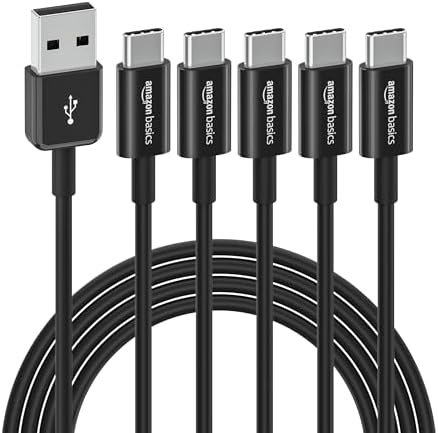 Elevate Your Charging Game: Amazon Basics 5-Pack 3-Foot USB-C to USB-A 2.0 Fast Charger Cables, 480 Mbps Data Transfer, USB-IF Certified for Ultimate Device Compatibility – Ideal for i Phones, i Pads, Samsung Galaxies & Laptops – Sleek Black Design for Professional Use