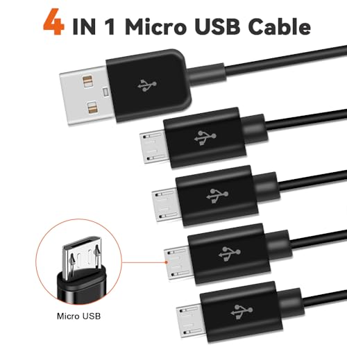 Herfair 6-Way Micro USB Splitter Cable – 4.92 FT Multi Charging Cord for Enhanced Device Connectivity and Fast Data Transfer – USB 2.0 Type A Male to 6 Micro USB Male Adapters – Universal Compatibility for Smartphones, Tablets, and More