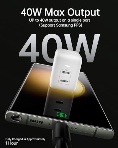 Power Up Your Devices with the 40 W Dual Port USB C Fast Charger Block – Compact Ga N Wall Plug for i Phone 16/15 Pro/Max, Samsung Galaxy, Pixel, & i Pad – Enhanced Speed & Safety Features for Ultimate Charging Efficiency
