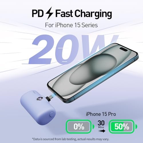 Compact i WALK 4,800 m Ah Portable Charger – High-Speed 18 W PD Power Bank with Built-in USB-C for Seamless Charging of i Phone 15/16/Pro/Max & Samsung Galaxy S25/S24/S23 – Ideal Travel Companion for On-the-Go Power Solutions
