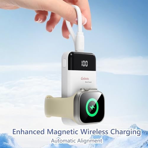 Compact 3000 m Ah Wireless Magnetic Charger for Apple Watch & i Phone – Fast Charging Power Bank with Built-in USB-C Cable, Perfect Travel Gift for SE/Ultra/1-9 Series & i Phone 15/16, Sleek White Design for Effortless Power On-the-Go