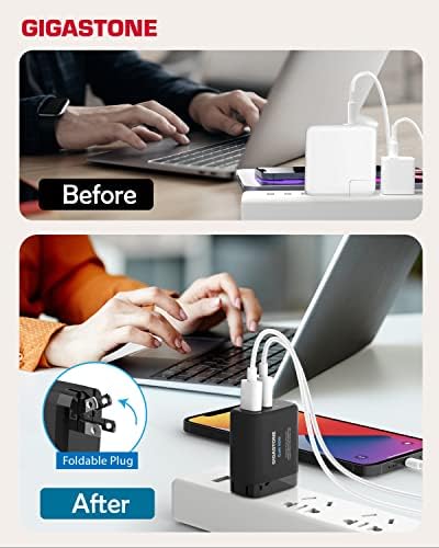 Gigastone 65 W Ga N USB C & A Charger 3-Pack – High-Speed Dual Port Wall Charger with Intelligent Power Allocation, Foldable Travel Design for Mac Book Air/Pro, Dell XPS, i Pad, i Phone 16/15, Galaxy S24 – Optimal Charging Efficiency and Portability