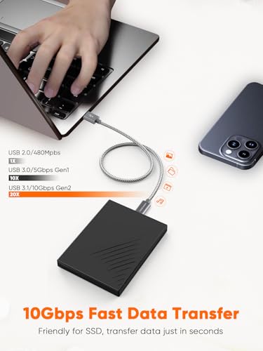 Ultimate 10 Gbps USB A to USB C Cable – 5 ft High-Speed Connector for Rapid Data Transfer & Charging, Optimized for i Phone 15/16+, Galaxy S24/S23+, Android Auto – Durable Nylon Braided Design for Effortless Travel and Daily Use