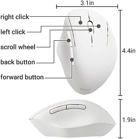 Elevate Your Productivity with the ELECOM Wireless Ergonomic Mouse – Silent Click, 2000 DPI Precision, 20-Month Battery Life, and Stylish White Design for PCs, Macs, and Laptops – Perfect for Home or Office Use