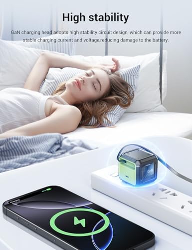 Advanced 65 W Retractable Wall Charger with Dual Port Fast Charging and Type-C Cable – Compact Foldable Plug for i Phone 16/15, Mac Book Air, i Pad, Samsung, Pixel – Ultimate Travel and Home Power Solution with Enhanced Safety Features