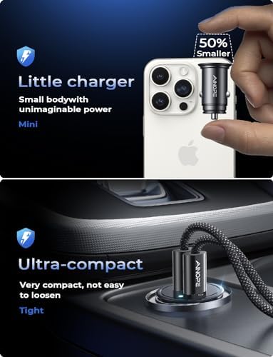 AINOPE 56 W Ultra-Compact USB C Car Charger – Dual USB PD 3.0 Fast Charging Adapter for i Phone 15 Series, Galaxy Devices & i Pad Pro – Travel-Ready Design with Advanced Safety Features for Effortless Power On-the-Go