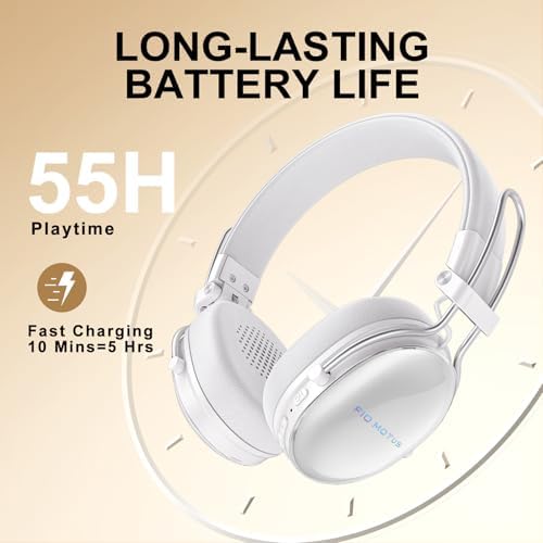 Premium Bluetooth On-Ear Headphones with Active Noise Cancellation: Exceptional Hi-Res Audio Experience, Up to 55 Hours Battery Life, Ultra-Lightweight Comfort, Foldable Design for Effortless Travel, Enhanced Device Compatibility for Home and Office, Elegant White Aesthetic
