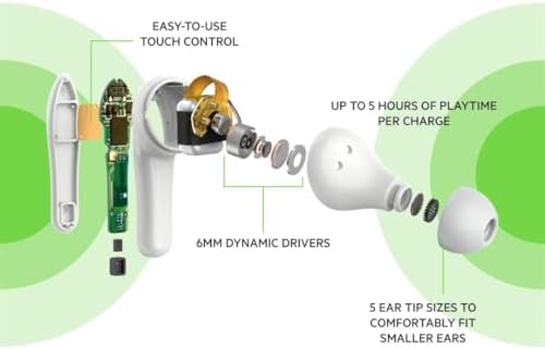 Belkin Soundform Nano Kids Bluetooth Earbuds – Stylish Blue Design with 85 d B Volume Limiting for Safe Listening, 24-Hour Battery Life, Integrated Microphone for Online Learning and Calls, Compatible with i Phone, i Pad, Galaxy & More – Comfort Meets Durability for Young Audiophiles