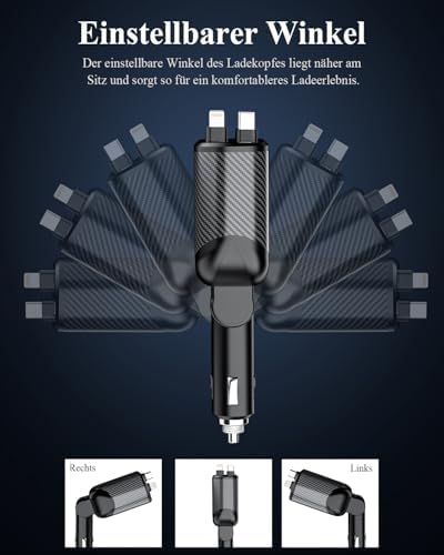 Ultimate 5-in-1 Retractable Car Charger with Fast 180 W Power Delivery, Dual USB-C Cables, and Replaceable Fuse for Enhanced Safety – Perfect for i Phone, Galaxy, Pixel, and GPS Devices on the Go