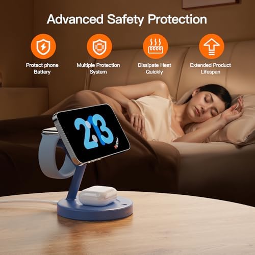 2025 US Edition 3-in-1 Wireless Charging Station for Apple: High-Speed 15 W Mag-Safe Charger Dock for i Phone 16/15/14/13/12, Air Pods, and Apple Watch – Superior Compatibility and Fast Charging Solution