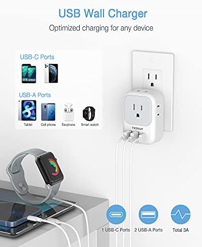 TESSAN Ultimate USB Charger Block – 3-Port Wall Plug Adapter with 4-Box Splitter for Effortless Multi-Device Charging at Home, Office, or Travel – Compact Design with Surge Protection and Enhanced Compatibility for Your Essential Electronics