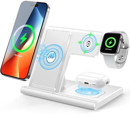 EXW 2024 Premium 3-in-1 Charging Station for Apple: Fast Wireless Charger for i Phone 16, 15, 14, 13, 12, 11 Pro Max, XR, XS & Air Pods with Apple Watch Dock – Streamline Your Charging Experience & Optimize Space with Enhanced Compatibility (Adapter Not Included)