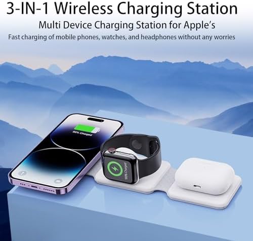Ultimate 3-in-1 Apple Charging Station – Foldable Magnetic Wireless Charger for i Phone 15/14/13/12, Apple Watch & Air Pods Pro/3/2 – Travel-Friendly Fast Charging Solution for Modern Tech Enthusiasts