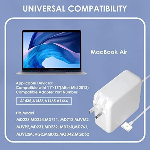 High-Performance 45 W Magnetic T-Tip Charger for Mac Book Air (11″ & 13″) – Enhanced Compatibility for Mid 2012 to 2017 Models with LED Charging Indicator and Safety Features – Efficient Power Supply for Your Laptop Needs