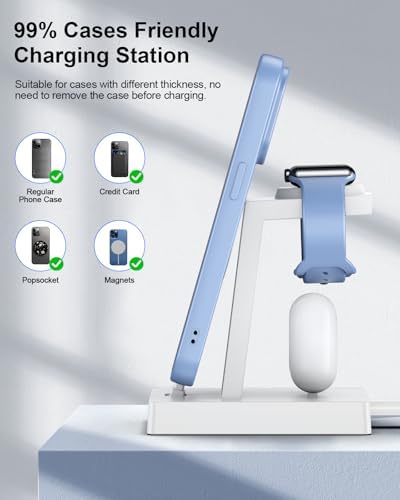 30 W Ultra-Fast 3-in-1 Charging Station for Apple Devices – ADADPU Multi-Device Charger Dock for i Phone 14/13/12/11 Pro, Apple Watch Series 8/7/6/5/4/3/2/SE & Air Pods – Sleek, Space-Saving Design with Advanced Safety Features for Efficient Power Management