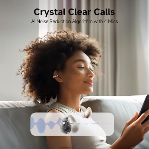 QCY Crossky C30 Open Ear Bluetooth Earbuds – Ultra-Lightweight Clip-On Design with Advanced 4-Microphone Environmental Noise Cancellation for Crystal-Clear Calls, Secure Fit for Dynamic Lifestyles, Dual Device Pairing Capability, and Customizable EQ for Personalized Audio Experience – Ideal for Sports, Outdoor Activities, and Enhanced Safety Awareness